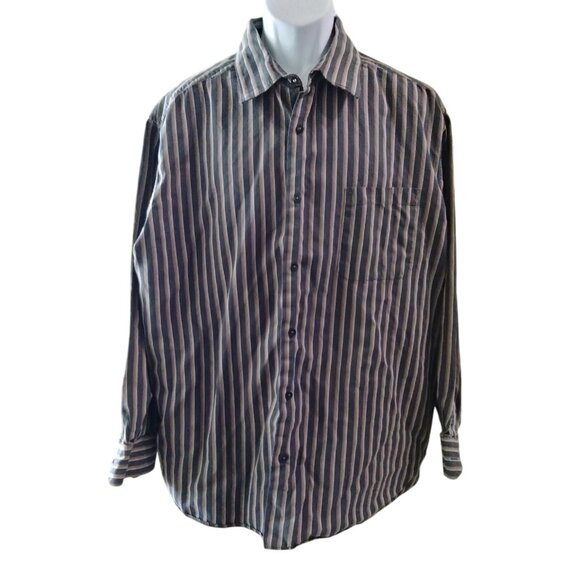 Concepts By Claiborne Mens Shirt 3XL Striped Button-Up Gray Black Long Sleeve - Picture 2 of 9